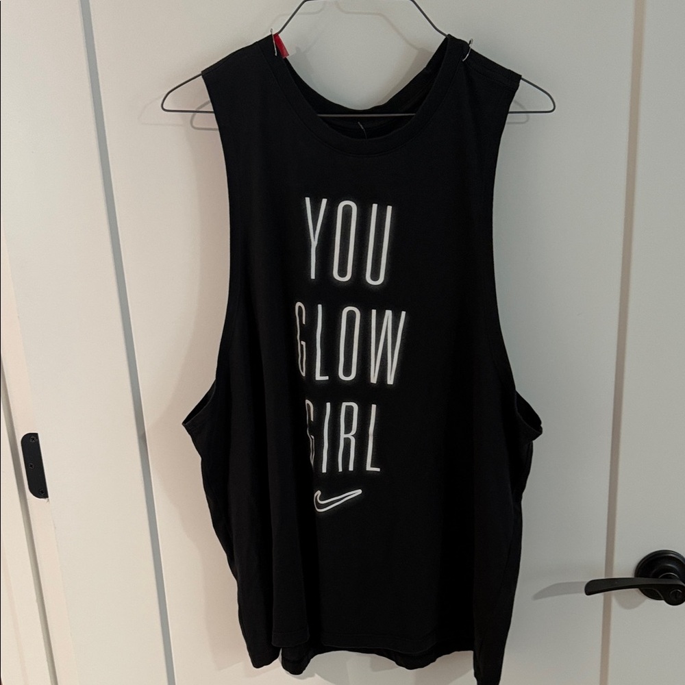 Nike Women's Black Muscle Tee with White Print